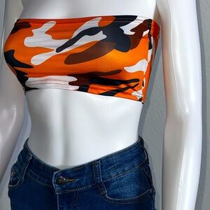 Never Worn Orange Camo Bandeau Top - Zaful